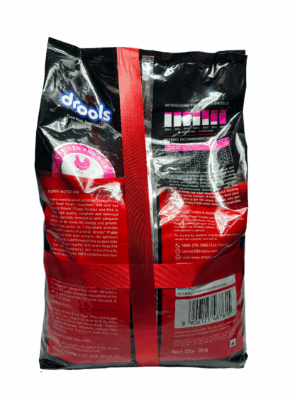 Drools Puppy Nutrition Dog Food – Chicken & Milk, Complete & Balanced Dry Puppy Food for Healthy Growth, 3 kg (With Free Gravy Offer)
