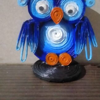 "Hootie" Handcrafted Blue Paper Quilled Owl Figurine