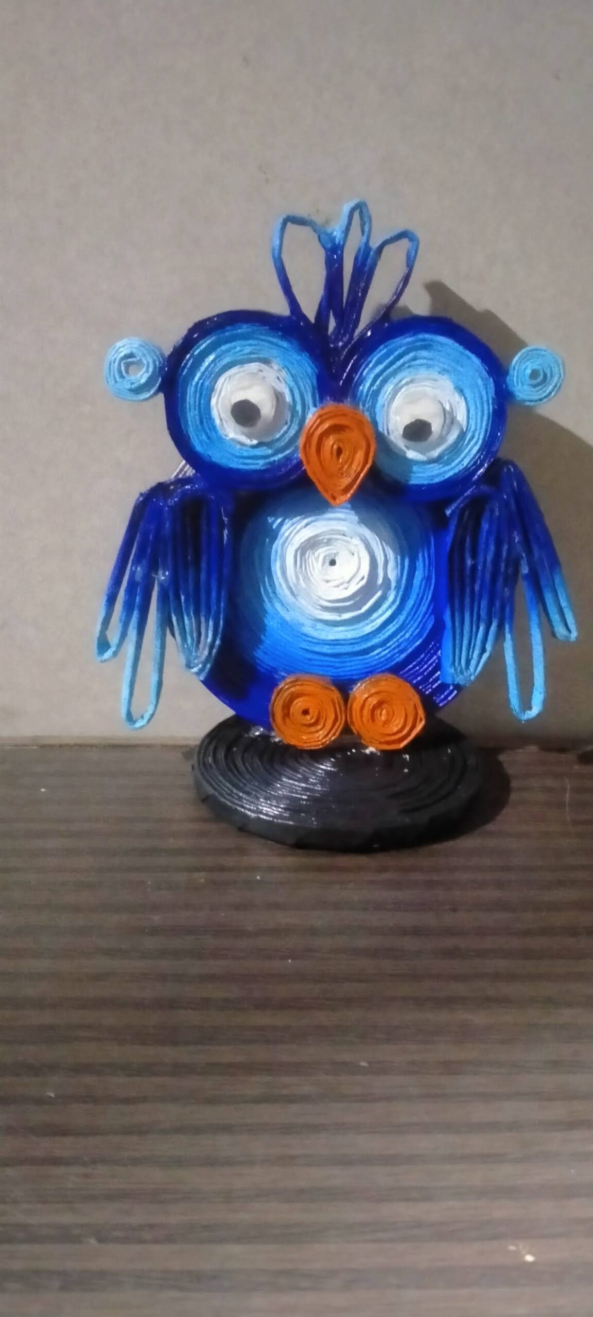 "Hootie" Handcrafted Blue Paper Quilled Owl Figurine