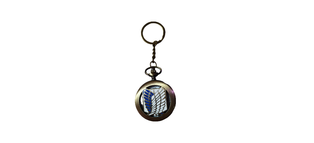 Anime Inspired Wings Pocket Watch Keychain – Vintage Bronze Quartz Pendant Watch with Chain | Stylish Collectible Key Ring Watch for Men & Women