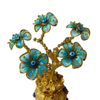 Luxury Blue Flower Decorative Showpiece – Gold Finish Floral Table Décor with Evil Eye Design | Premium Home & Office Desk Decoration | Gift Item for Housewarming & Festivals