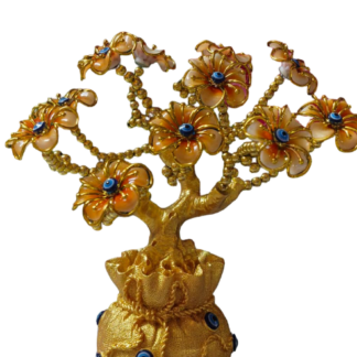 Luxury Golden Flower Decorative Showpiece – Gold Finish Floral Table Décor with Evil Eye Design | Premium Home & Office Desk Decoration | Gift Item for Housewarming & Festivals