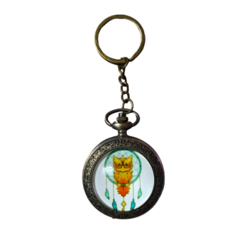 Vintage Owl Pocket Watch Keychain – Antique Bronze Quartz Pendant Watch with Chain | Retro Owl Design Collectible Key Ring Watch for Men & Women