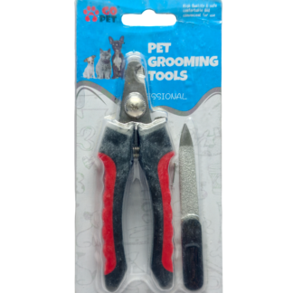 GO PET Professional Pet Nail Cutter with Nail File | Stainless Steel Dog & Cat Nail Clipper | Anti-Slip Red & Black Handle Grooming Tool for Puppies & Small Dogs - Image 1