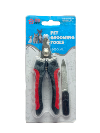 GO PET Professional Pet Nail Cutter with Nail File | Stainless Steel Dog & Cat Nail Clipper | Anti-Slip Red & Black Handle Grooming Tool for Puppies & Small Dogs