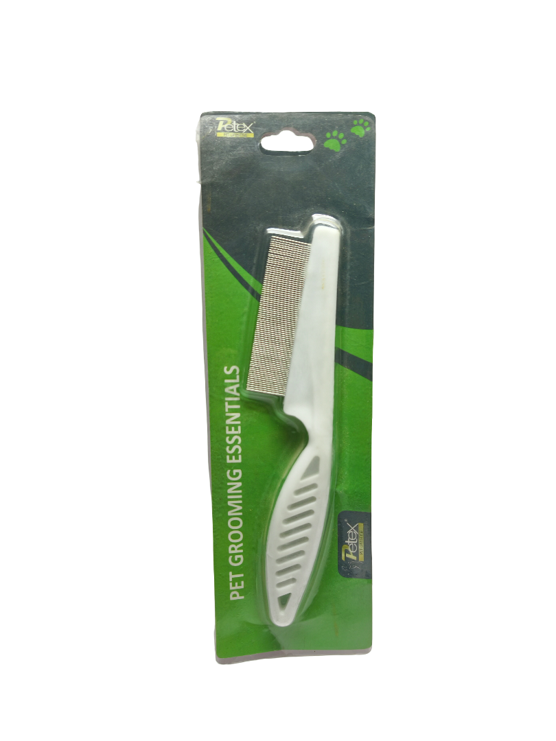 Petex Stainless Steel Flea & Lice Comb for Dogs & Cats | Fine Tooth Pet Grooming Comb | Anti-Slip Handle Tick & Flea Removal Tool