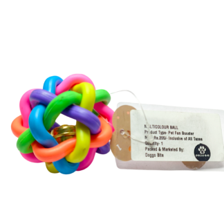 Multicolor Rubber Dog Ball with Bell – Interactive Chew Toy for Puppies & Small Dogs | Durable Teething & Training Ball | Pet Fun Booster Toy