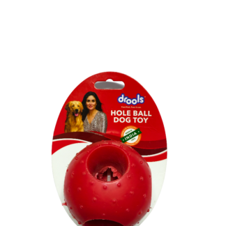 Premium Rubber Hole Ball Dog Toy – Durable Treat Dispensing Chew Ball for Dogs – Interactive Boredom Buster, Dental Cleaning, Bite Resistant Training Toy – Red Dog Chew Ball